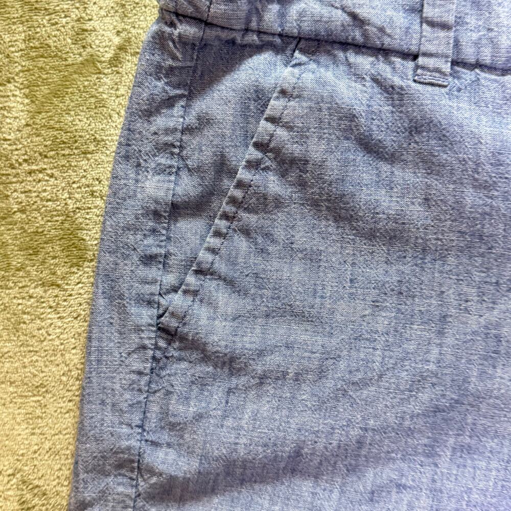 Crew 100% Linen Scalloped Hem Shorts Chambray Resort Vacation Preppy - Picture 3 of 9